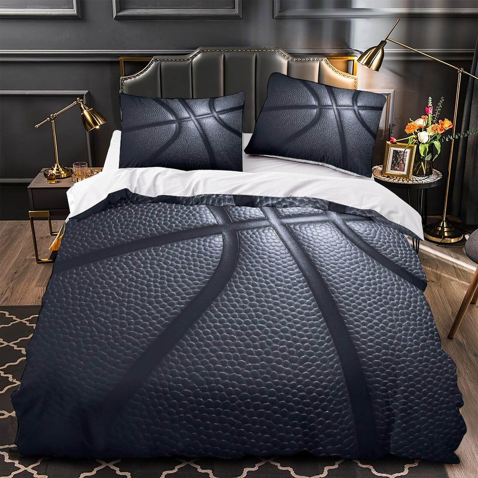 Housse de couette basket double 200x200 avec 2 taies d'oreiller en microfibre
