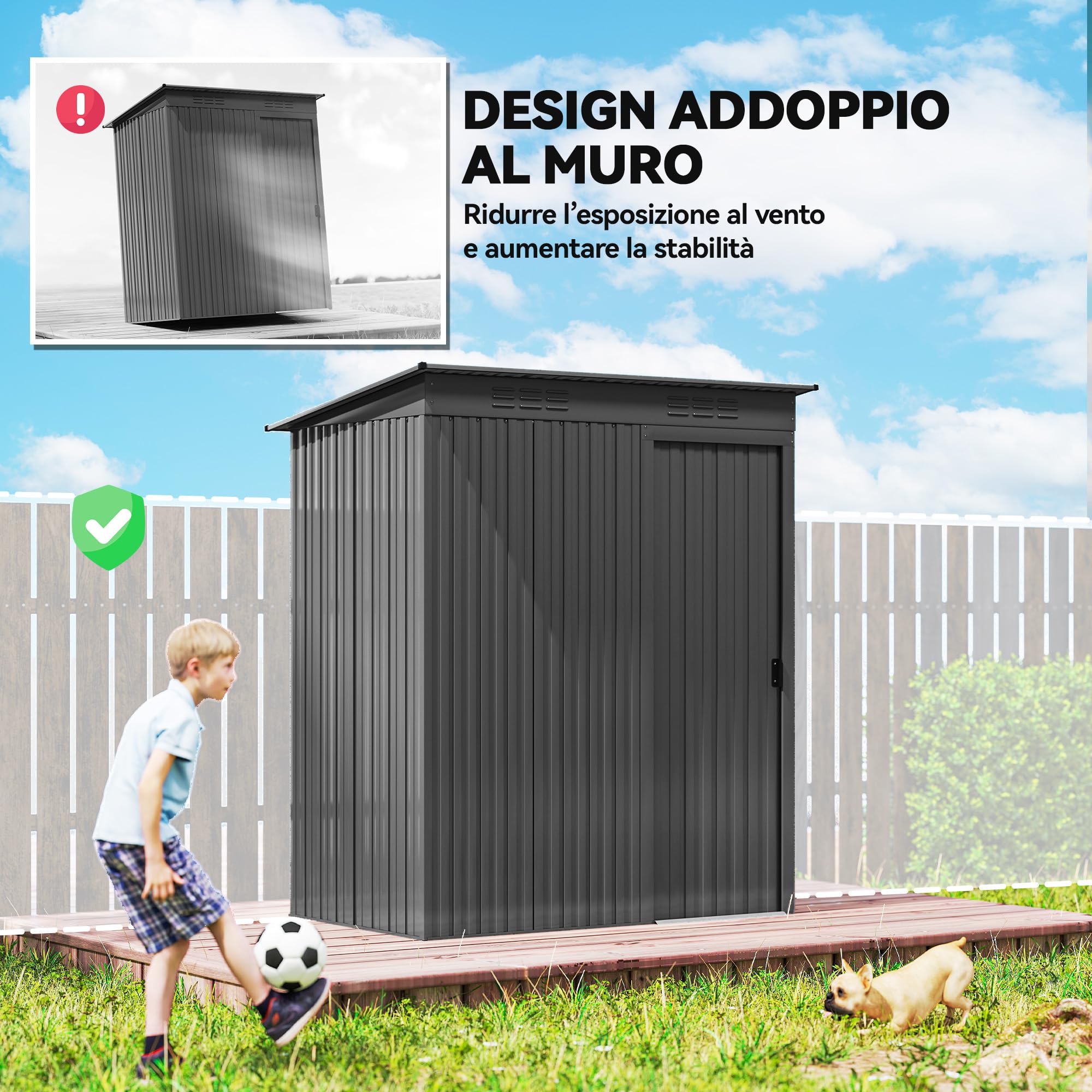 Outsunny Casetta da Giardino 1.37m² Metallo Porta Attrezzi 159x106x181 cm Grigio Scuro