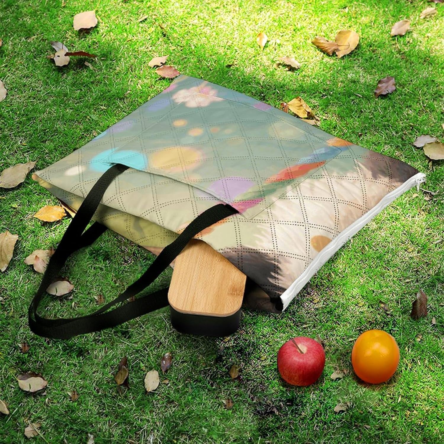 Panda Dots Picnic Blanket 150x150cm, Foldable 2-in-1 Picnic Mat and Tote Bag Portable Waterproof Beach Mat Sandproof Outdoor Blanket for Park, Hiking, Beach, Camping, Travel