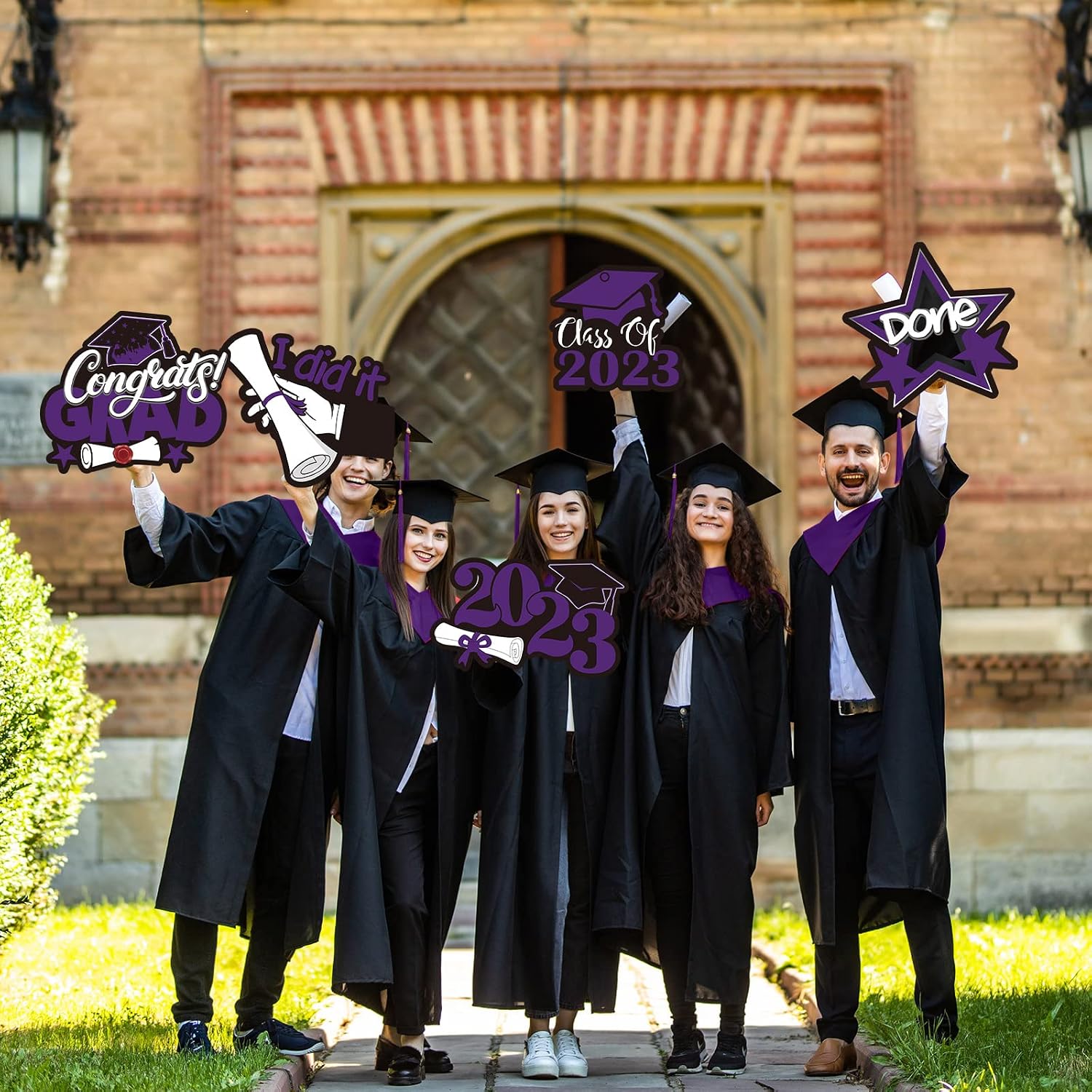 8 Pcs Graduation Yard Lawn Sign 2023 Personalized College Class of 2023 Party Decorations Outdoor Glitter Congrats Grad Signs with 16 Pcs Stakes Waterproof for Outside Favors Supplies (Purple)