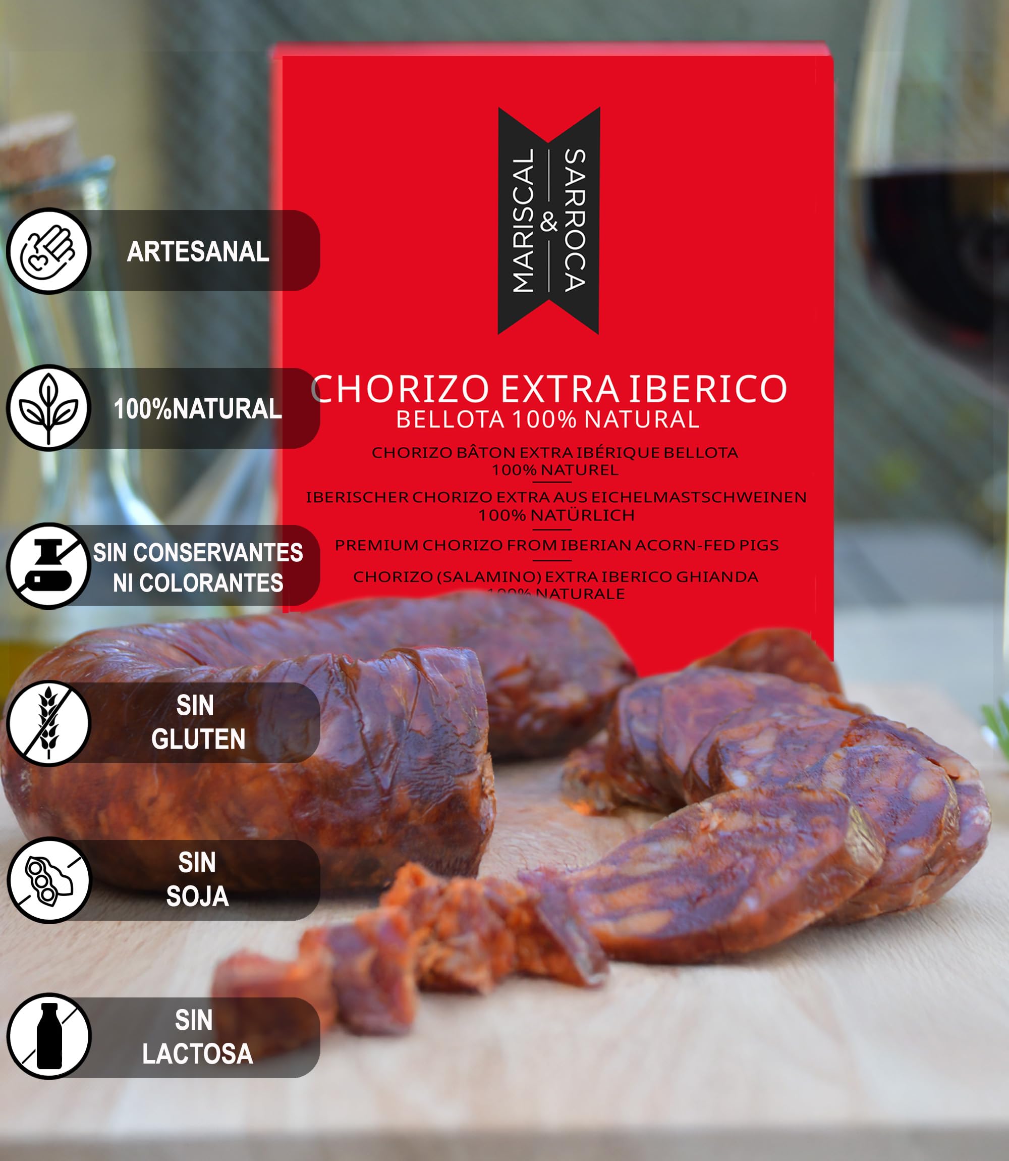 Chorizo Extra Ibérico Bellota 100% Natural Formato Herradura Curado Gourmet Sin Aditivos Artesanal Español Embutido Premium con Pimentón de La Vera Ideal Tapas Recetas Auténticas 200 gr