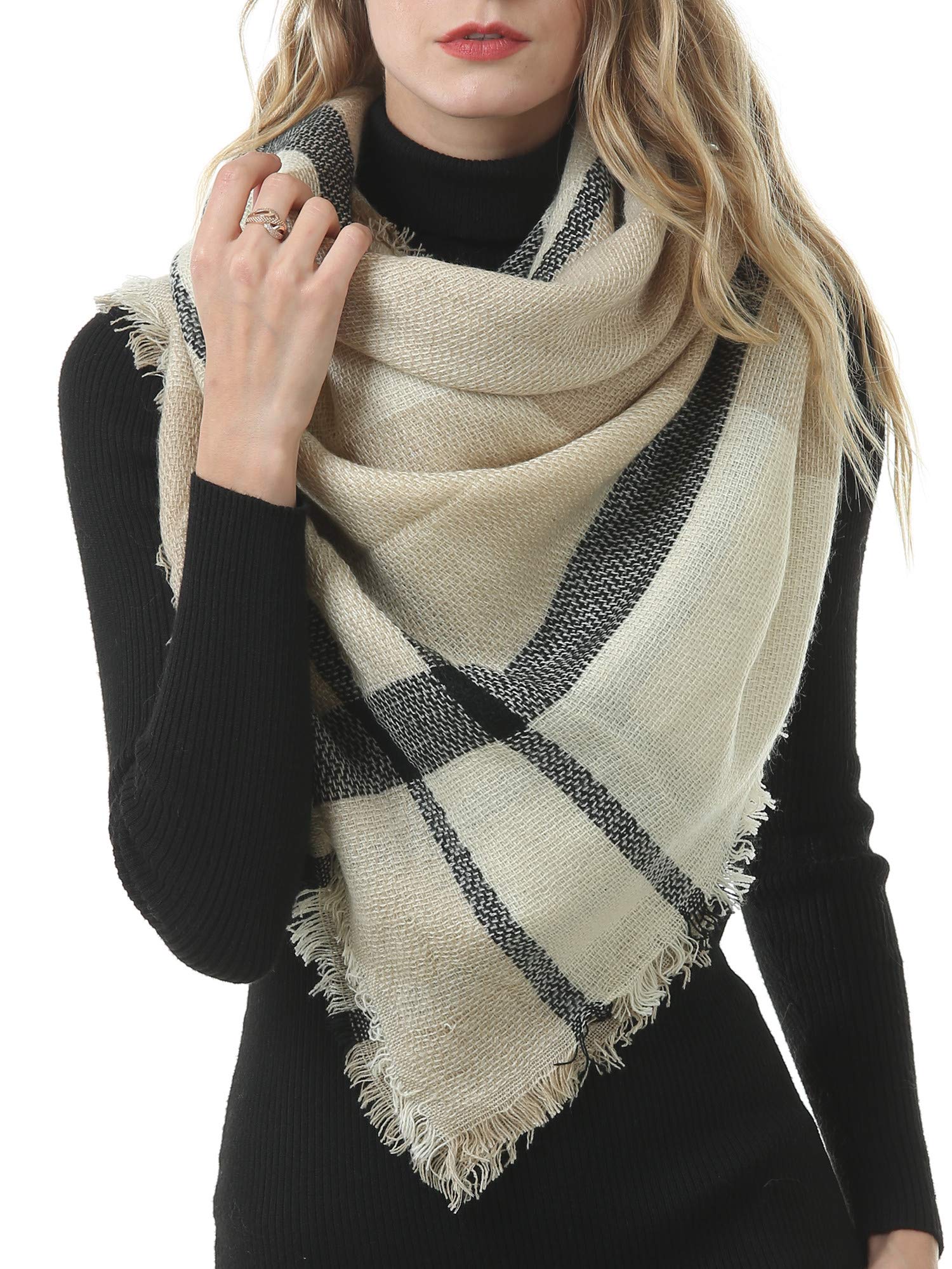 Oversized Blanket Scarf for Women Travel Tartan Wrap Plaid Square Warm Wrap Shawl Scarves