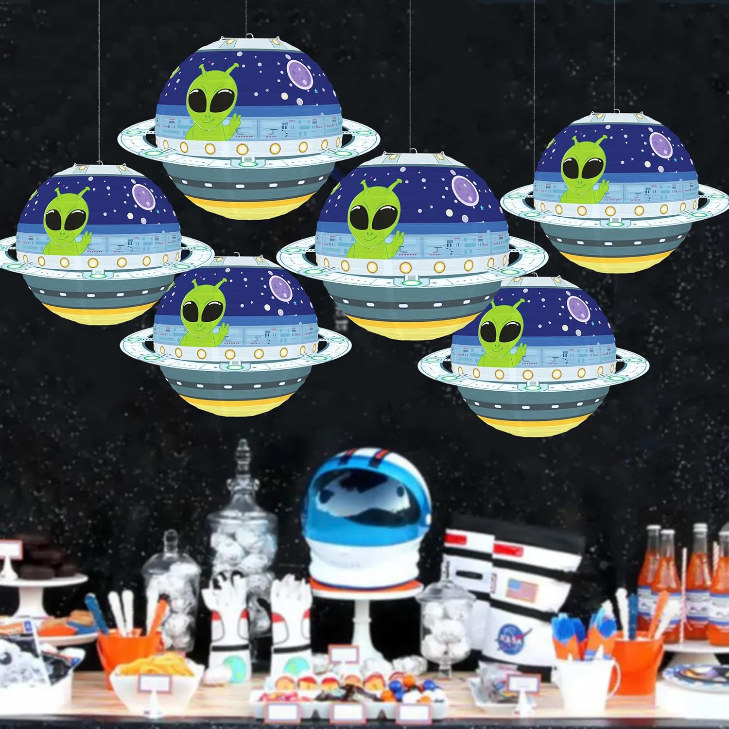 Planet Paper Lanterns Outer Space Party Hanging Lanterns 6 PCS Alien Paper Lanterns for Kids Theme Party Birthday Classroom Home Bedroom Decor Supplies