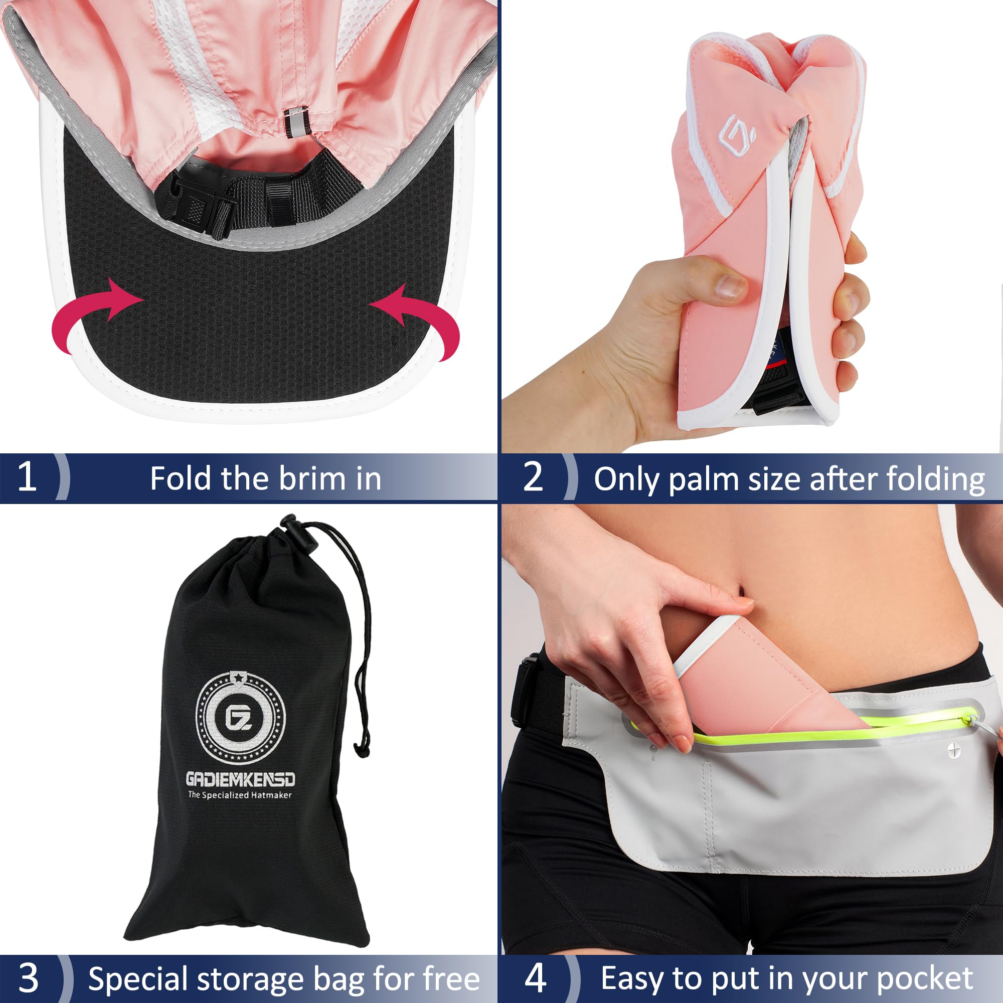 Gorra ligera plegable para mujer, de secado rápido, ultrafino, sin estructurar, Rosado 5
