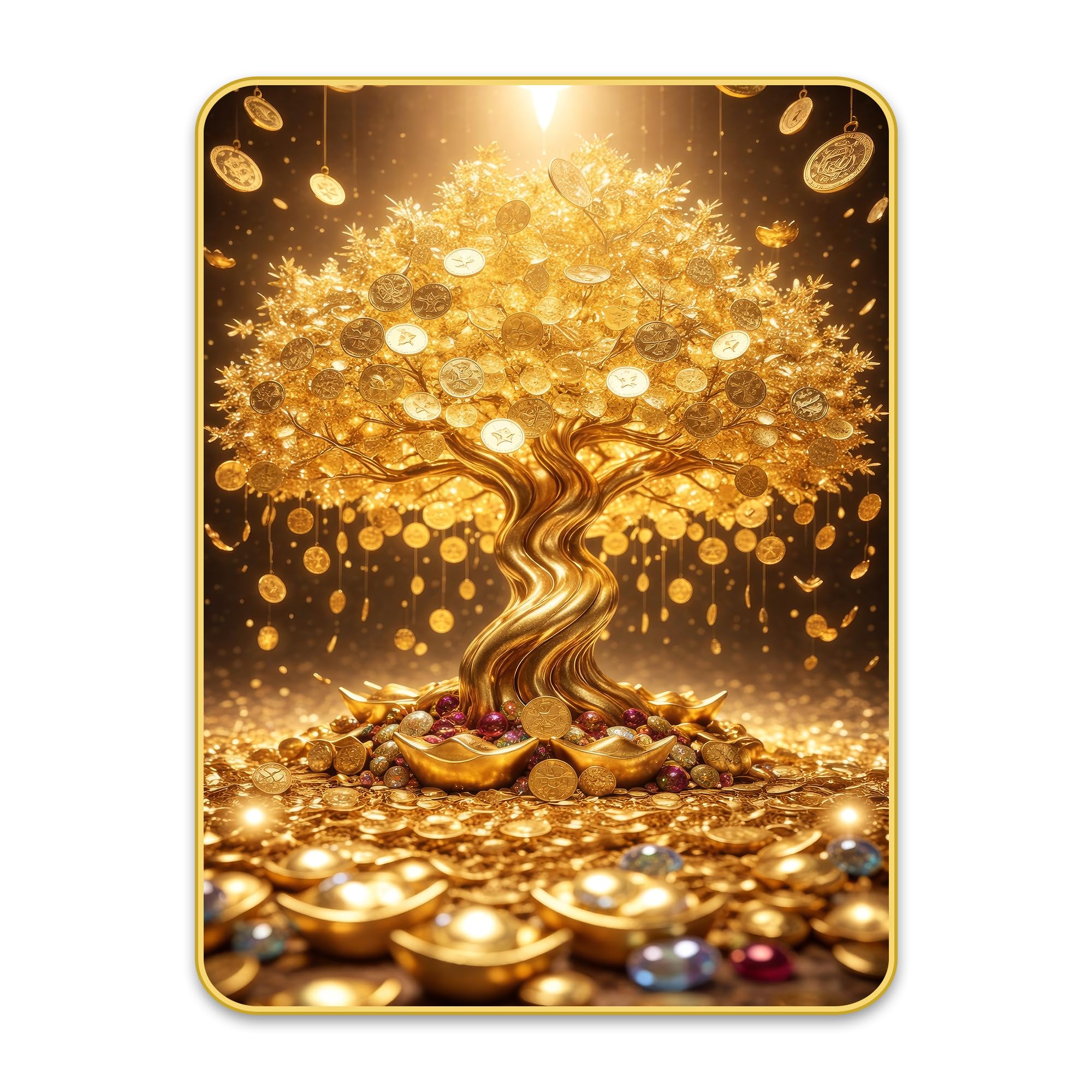 Masstone Feng Shui Money Tree Wall Painting Golden Strip Frame Sparkle Lamination (09x12 Inch)-image-48