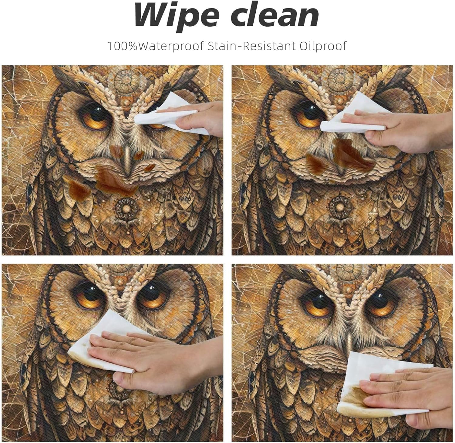 Owl Beliefs Print Outdoor Patio Kitchen Decor Supplies Wipeable Round Table Cloth for Indoor Outdoor