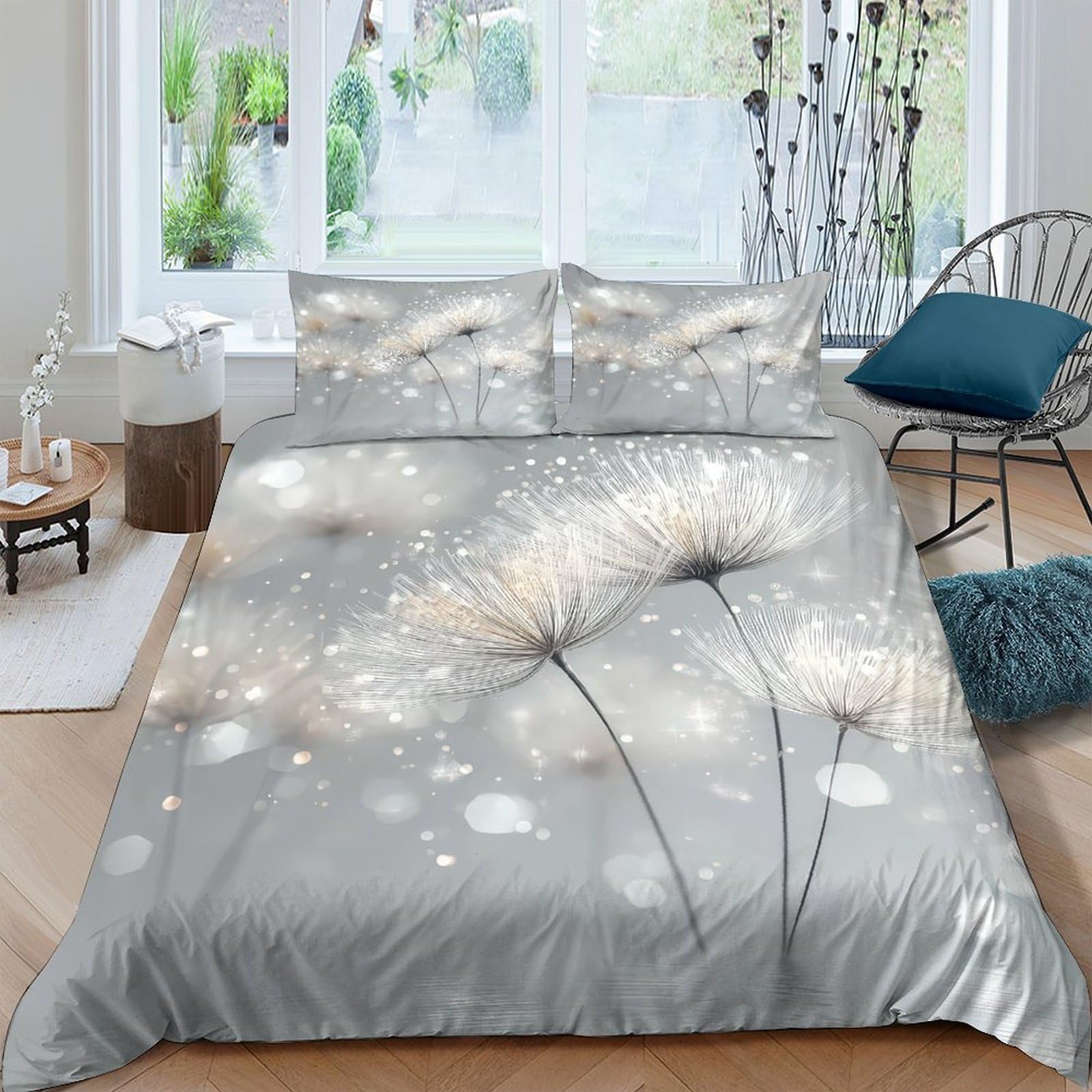 Ctjqhvkz Style-6 3D Printed Dandelion Breeze Fitted Sheet Microfiber Soft Grey Nature Mattress Cover For Bedroom Dorm Mattress Protection Decor Single（135X200cm）