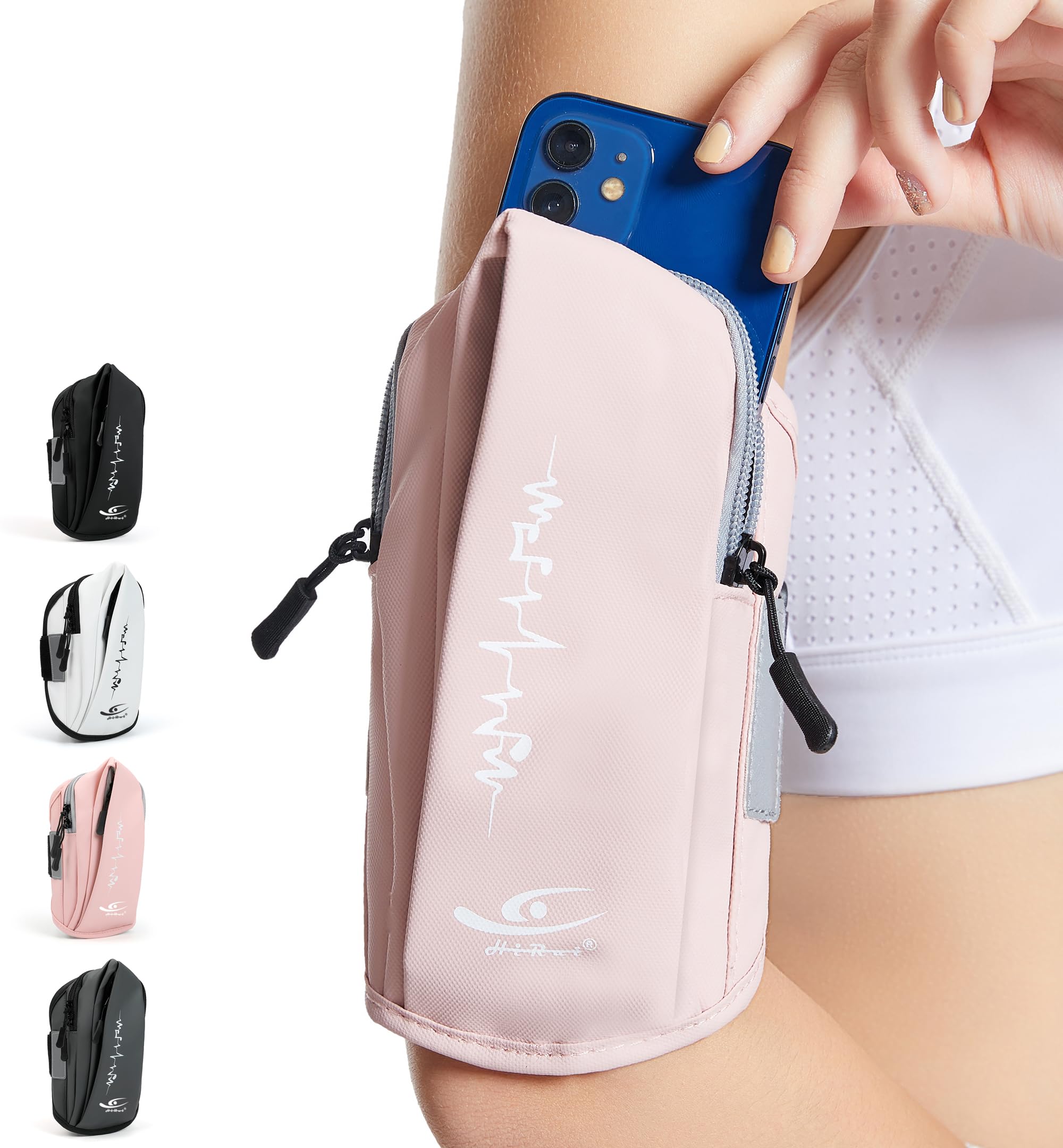 HiRui Universal Sports Armband Comfort Running Armband and Wristband Cell Phone Holder for Exercise Workout, Compatible with iPhone 15/14/Plus/Pro/13