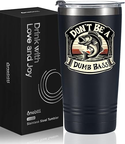 Onebttl Regalos de pesca de lubina para hombres, papá, marido, vaso de acero inoxidable de 20 onzas para amantes de la pesca para Navidad,