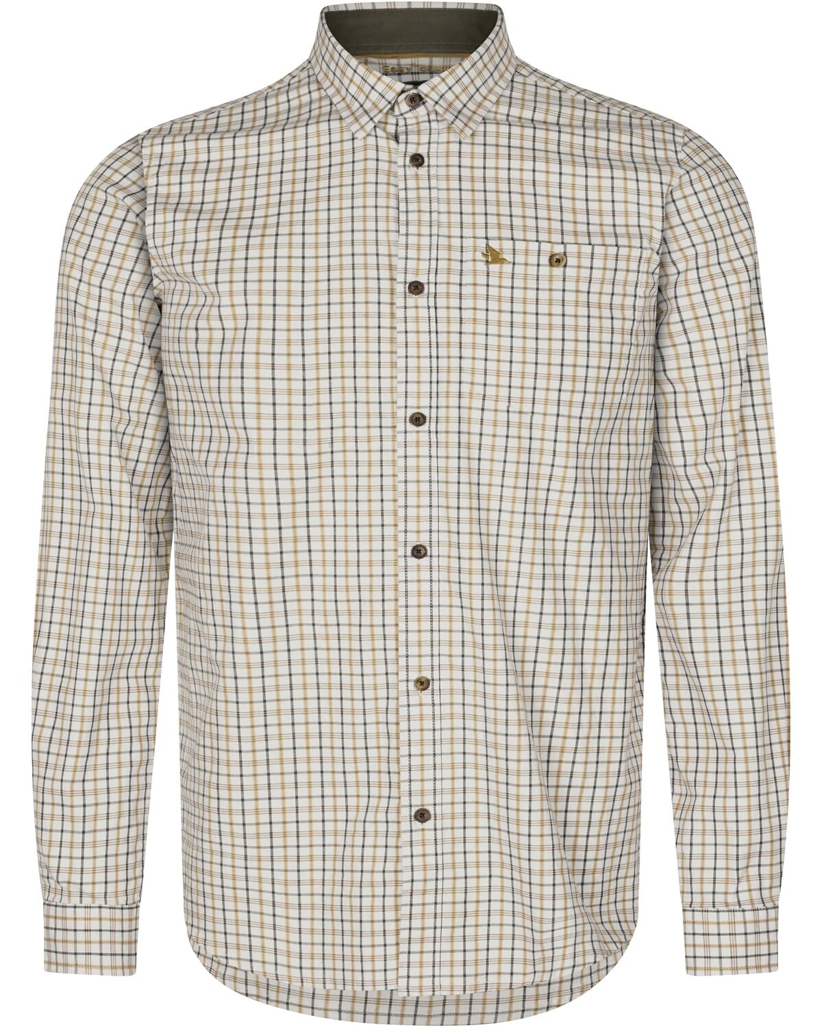 Seeland Oxford Shooting Shirt Classic Blue/Classic Brown Check - Easy Care Treatment, Chest Pocket with Embroidery