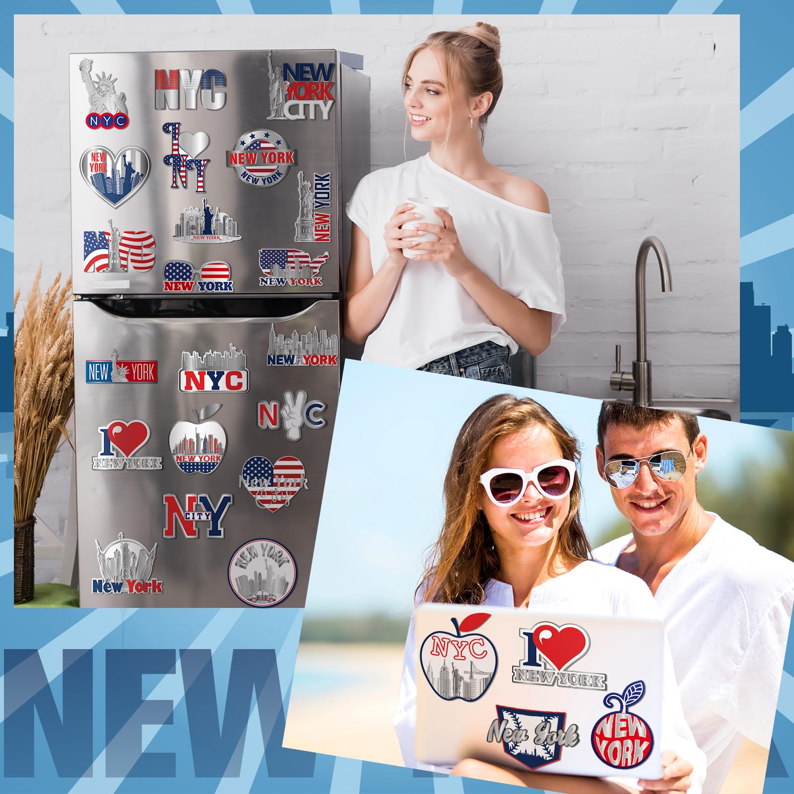 Fabbay New York Kühlschrankmagnet-Set – 25 Stück, PVC Mit Magnet, Für Kühlschrank, Laptop & Deko