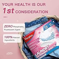 Vista 2 de Vacplus Hojas de detergente natural para ropa (120 cargas) 60 hojas de detergente a granel sin líquido con aroma a melocotón, tiras biodegradables