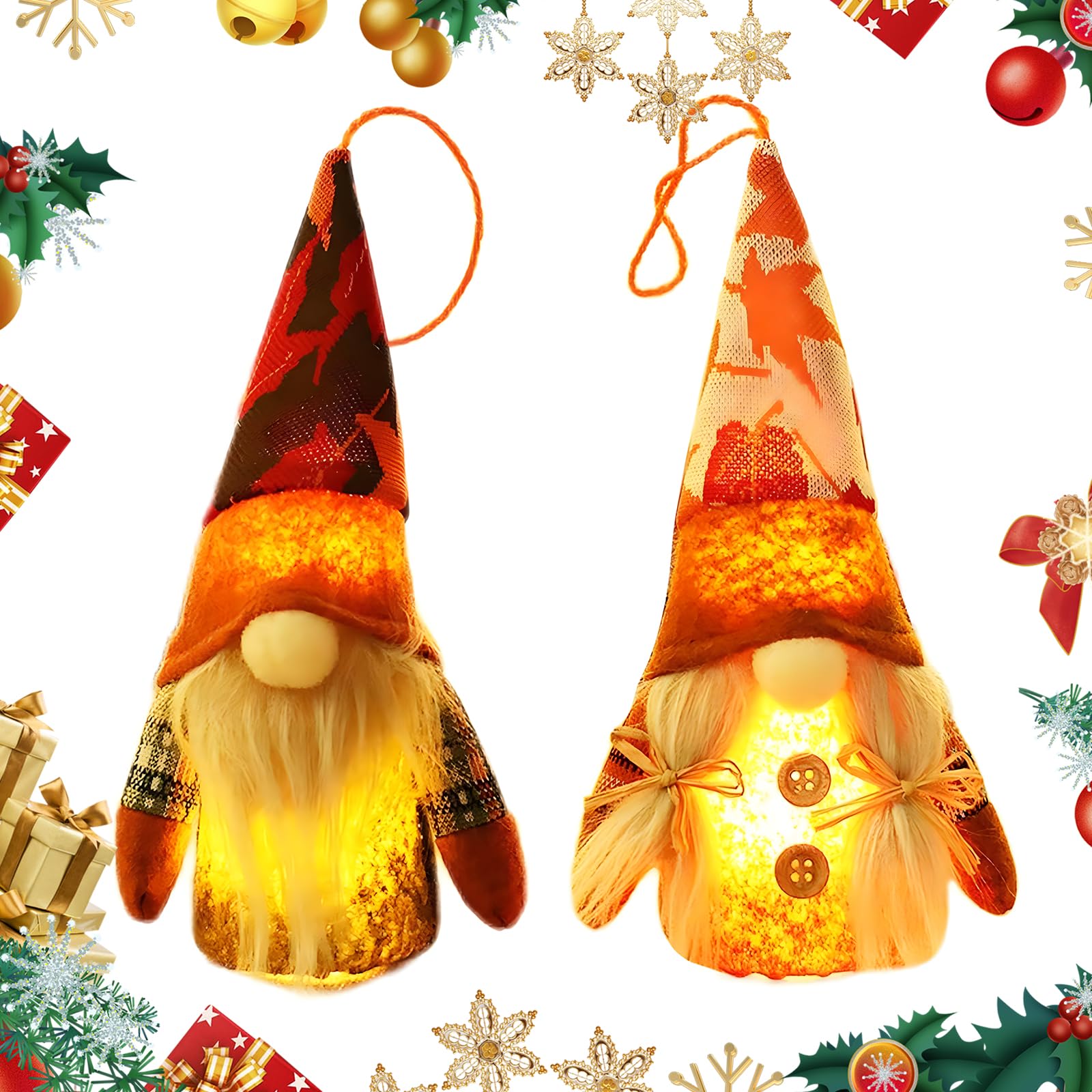 HPiano 2 Piezas Gnomos Navideña,Gnomo NavideñO Iluminado Papá Noel,Decoración Navidad Gnomo Pequeños,Figuras de Duende Enano de Navidad,Decoración de Mesa Adorno de Mesa navideño, Regalos