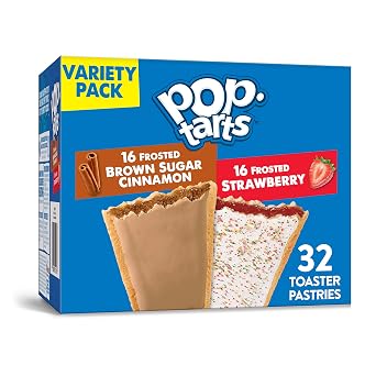 Kelloggs Pop-Tarts Variety Pack - Toaster Pastries for Kids, Frosted Brown Sugar Cinnamon and Frosted Strawberry 32 Count