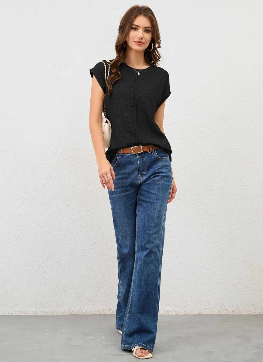 Neweek Womens Summer Cap Sleeve Tops Casual Crew Neck Sleeveless Knit Sweater Vest Loose Fit Lightweight Pullover Tank Tops - Image 3