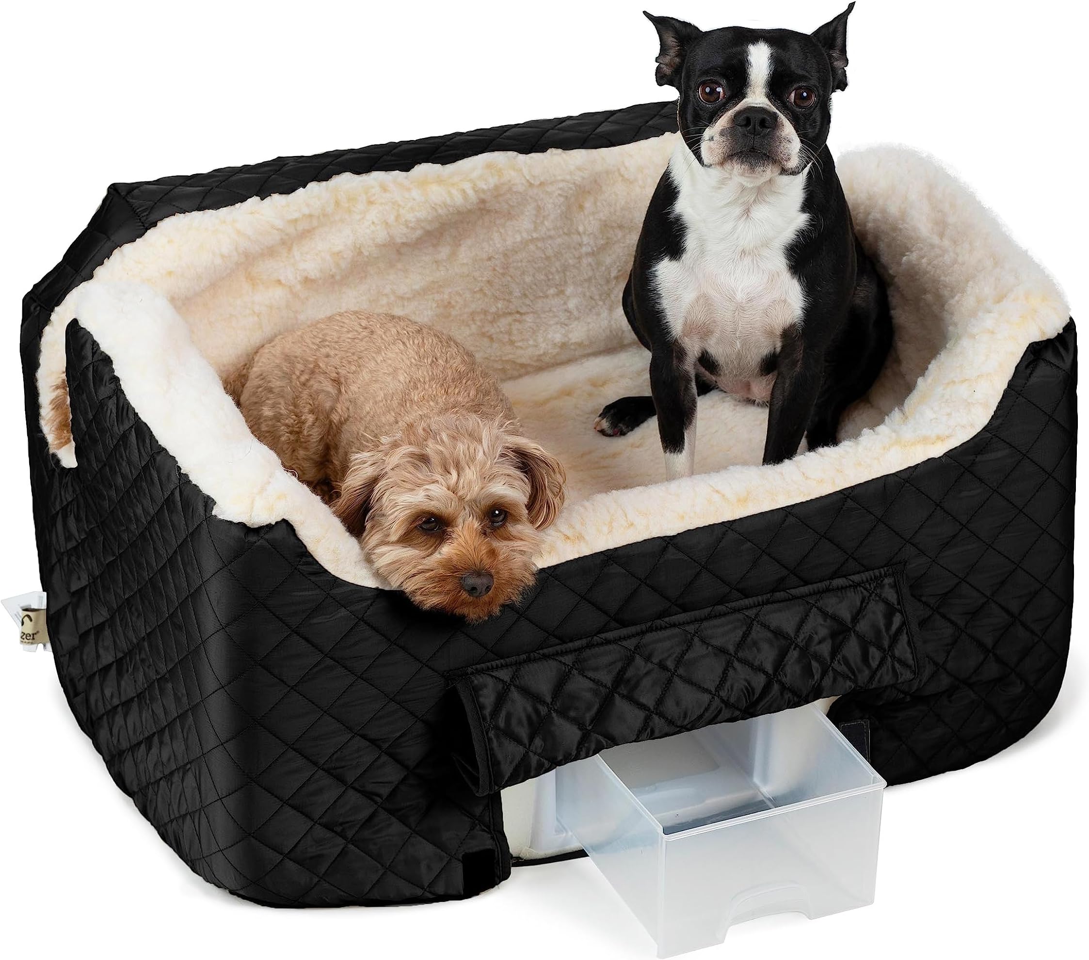 Dog Car Seat for Dogs up to 34lbs, Lookout II, Black Quilted (L) | Dog booster car seat, Helps alleviate travel sickness & fear, Storage tray, Removable washable cover, Great for 2 small pets
