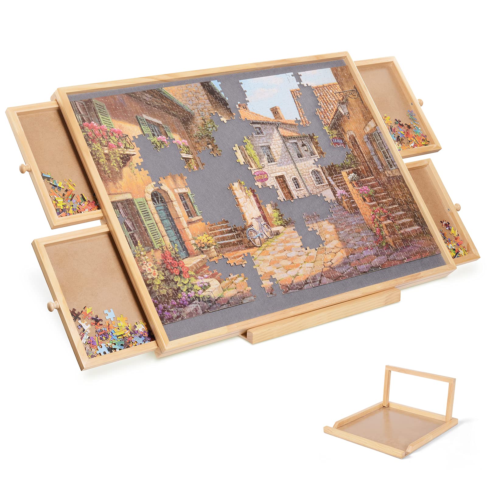 Jigsaw Puzzle Board, Wooden Jigsaw Puzzle Table with Drawers for Puzzle