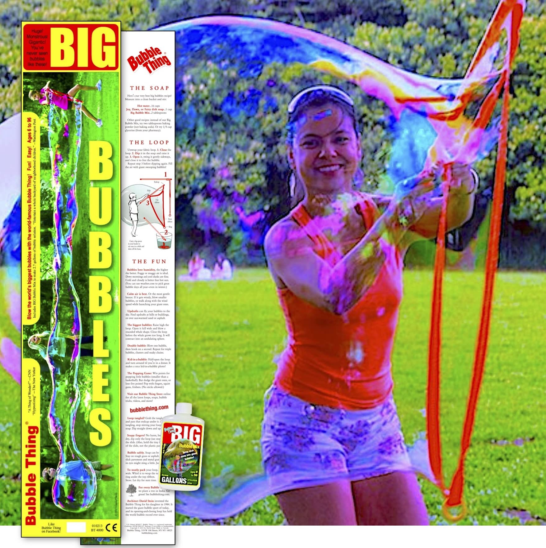 Photo 1 of BUBBLETHING Big Bubbles Wand & Mix for Outdoor Family Fun. Bubbles Biggest by Far (See Our Videos). The Original Giant Bubble Kit. Ages 6 to 96. 2020 Top Toy.