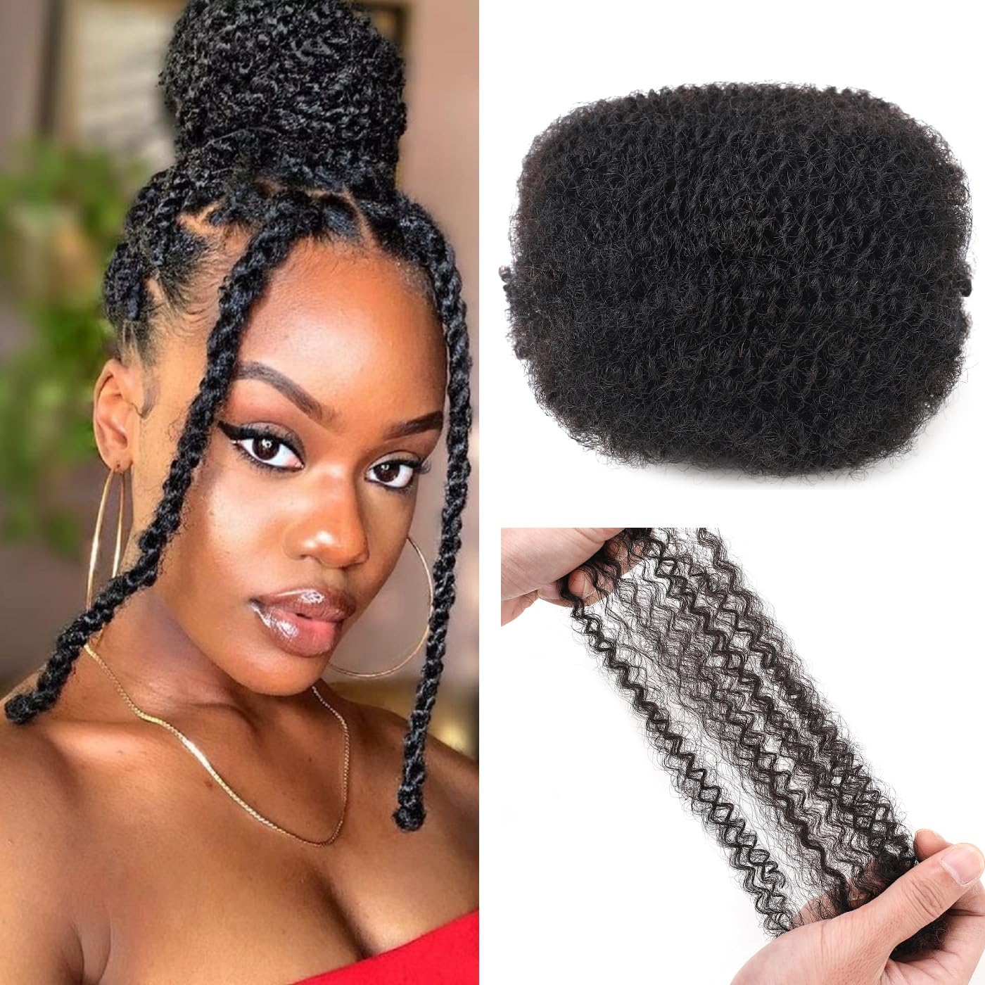 Afro Kinkys Bulk Human Hair 8-28 inch Afro Kinky Bulk 100% Human Hair for Dreadlock Extensions Repair Loc Twist Braiding(1 B, 16 Inch)
