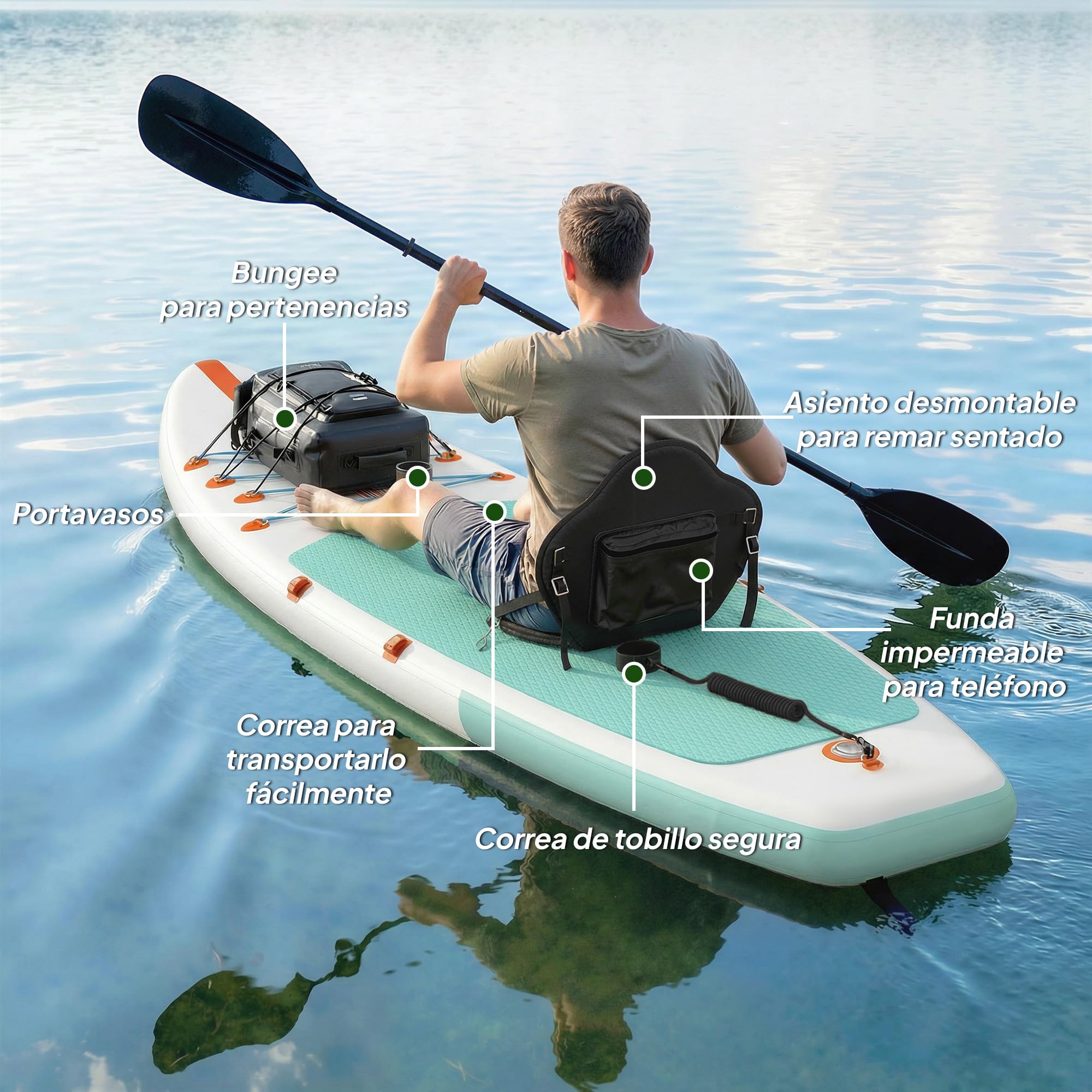 Outsunny Tabla Paddle Surf Hinchable con Accesorios 335 cm, Remo Convertible, Asiento, Aletas, Stand Up Paddle Board con Superficie EVA Antideslizante, Bomba, Mochila, Funda, Carga 180 kg para Adultos