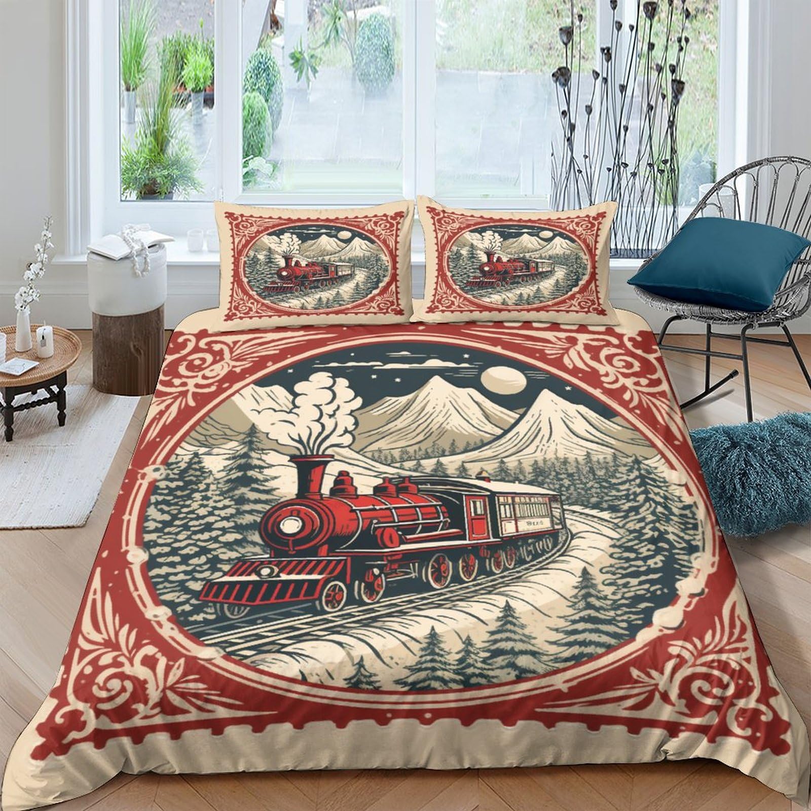 Housse de couette Noël vintage 3 pièces le cadeau idéal pour lit double 200x200