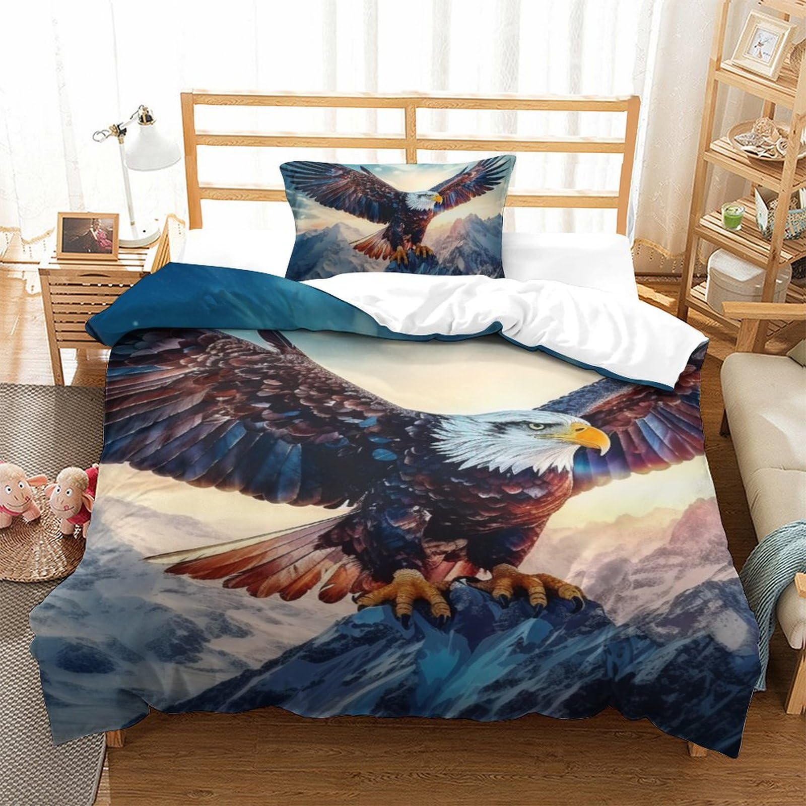 Housse couette doux Aigle 3D avec fermeture éclair pour parure de lit