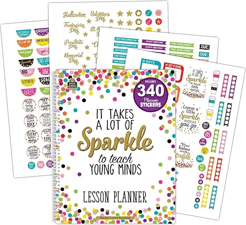 Teacher Created Resources Agenda de lecciones 2152 con calcomanías, confeti, 8-1/2 pulgadas x 11 pulgadas, multicolor