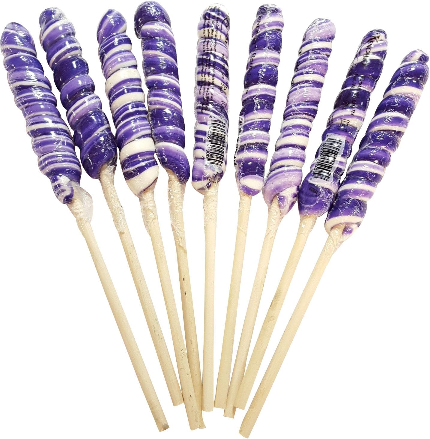 9 inch Twist Twirly Unicorn Lollipops 12 units 1oz Purple & White Long Lollipops With Wooden Stick