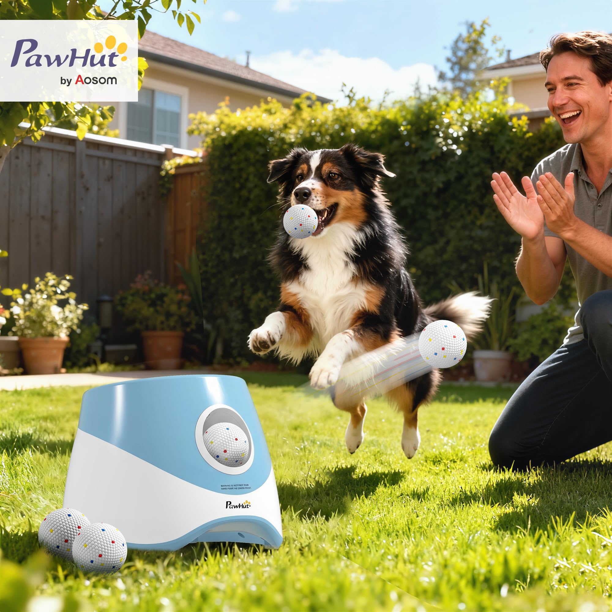 PawHut Lanceur de Balle Automatique pour Chiens Moyens Bleu