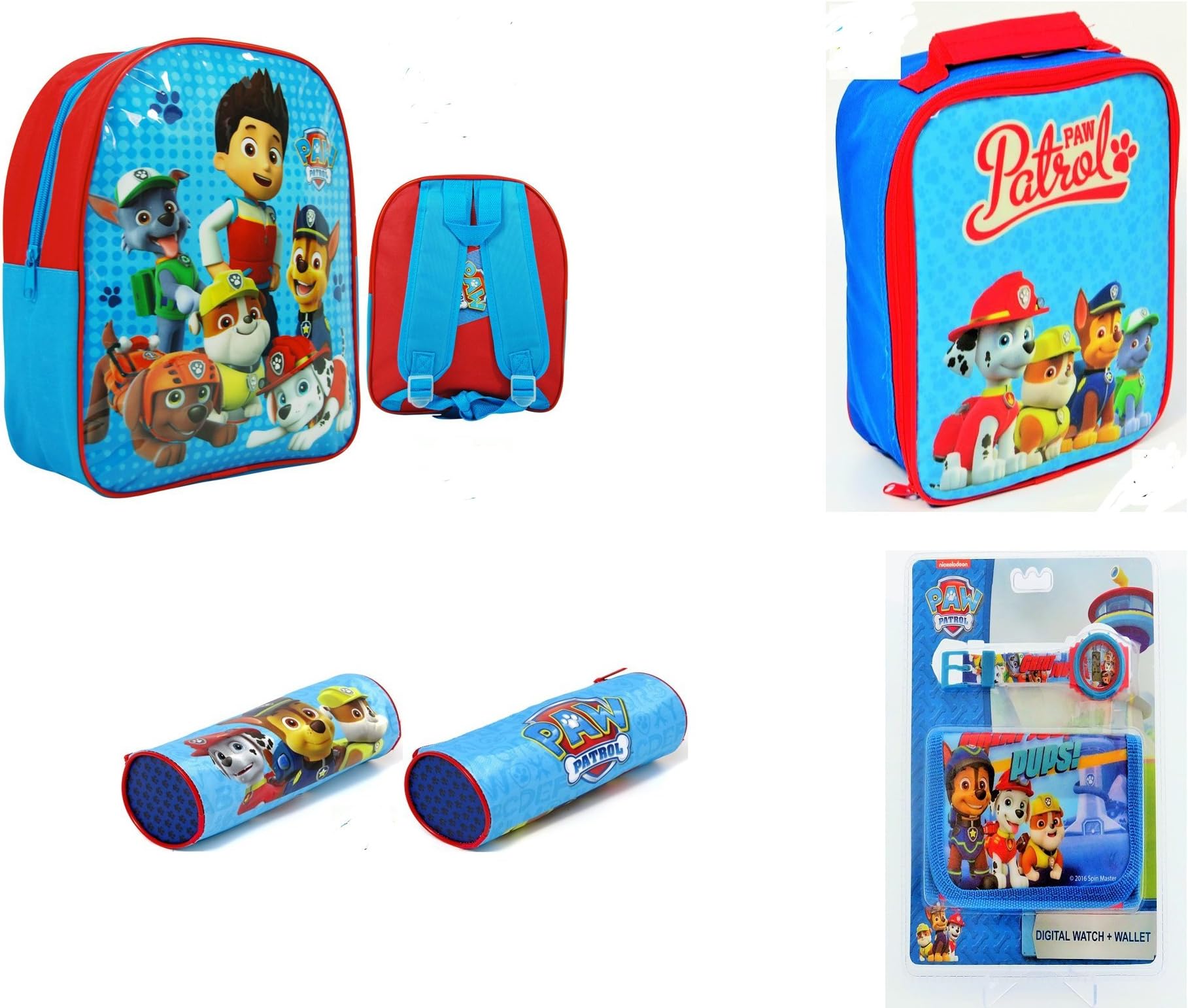 Paw Patrol Bundle Pack Set - 1 Backpack, I Lunch Bag, 1 Pencil Case and 1 Watch and Wallet Set