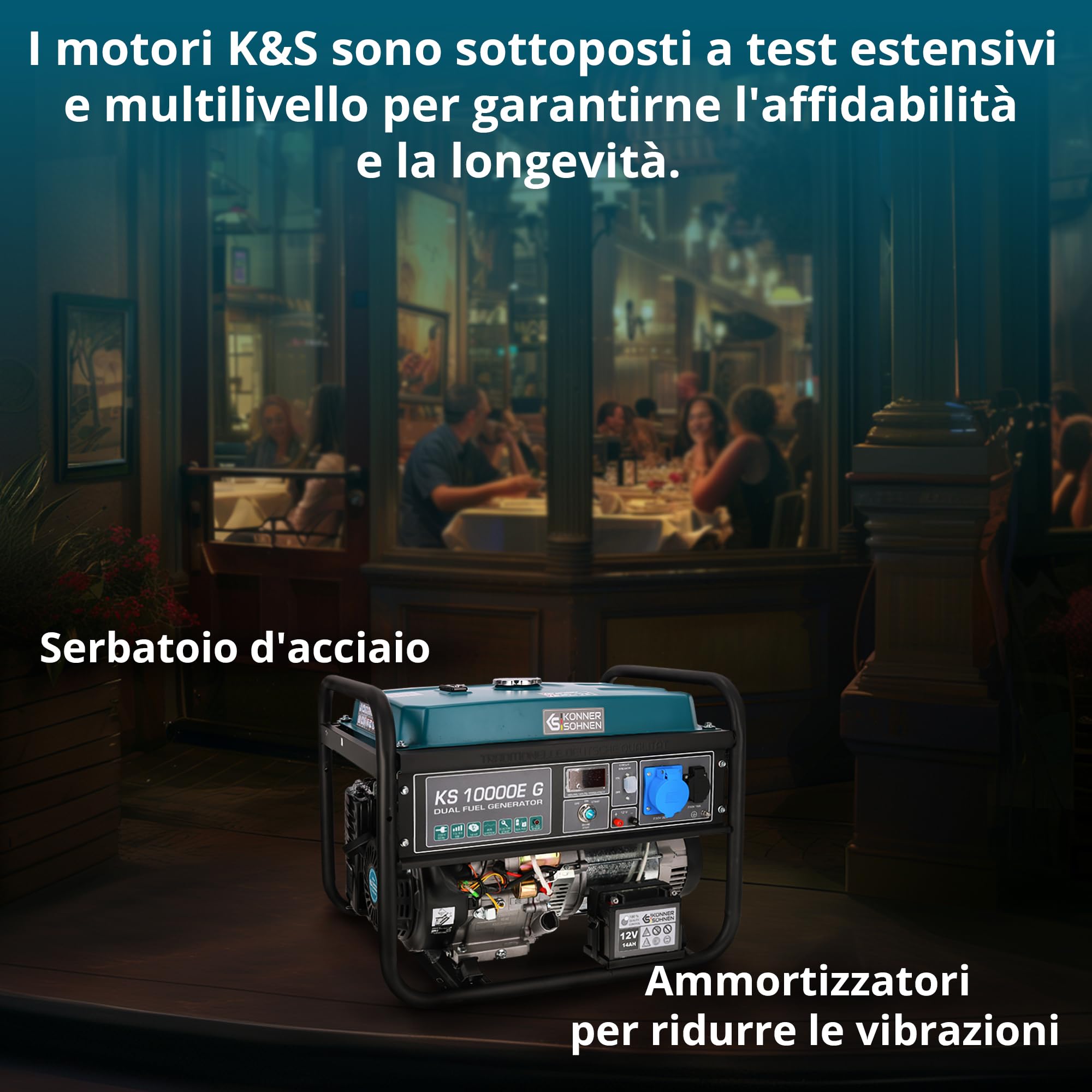 Generatore ibrido a benzina e gas KS 10000E G Serie DUAL FUEL potenza massima 8000W, 1x16A, 1х32 (230V), 12V, regolatore automatico di tensione (AVR), protezione sovraccarico e cortocircuito…