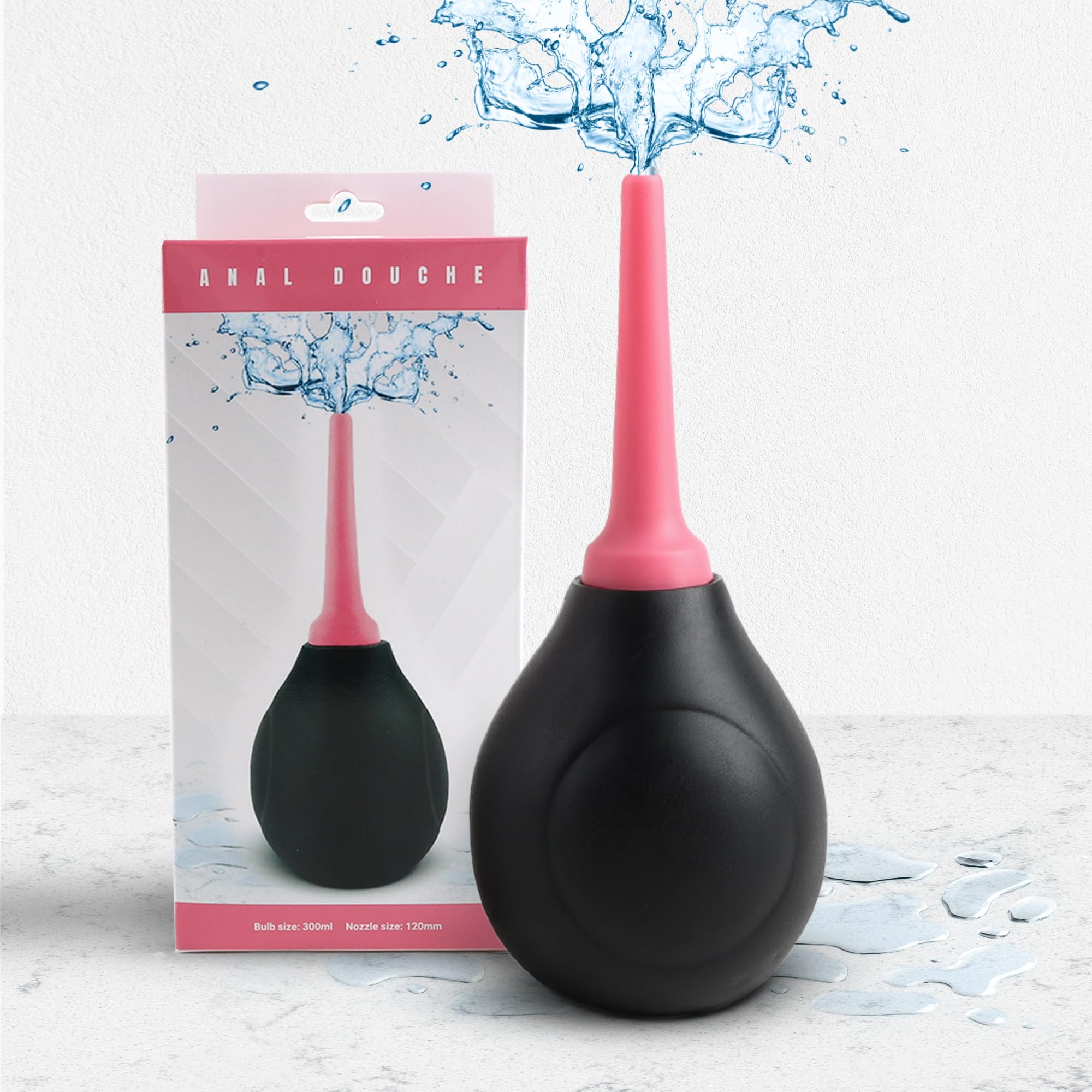 DoucheRight Enema Douche 310ML - Silky Soft Silicone Black Pink for Women &amp; Men - Backflow Prevention Design - Travel Size
