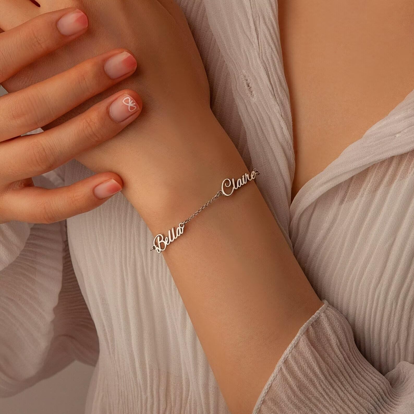 Pulsera con nombre para mujer - Pulsera con nombre múltiple - Pulsera con nombre personalizada de plata de ley 925 - Regalo de pulsera con nombre de bebé para mamá