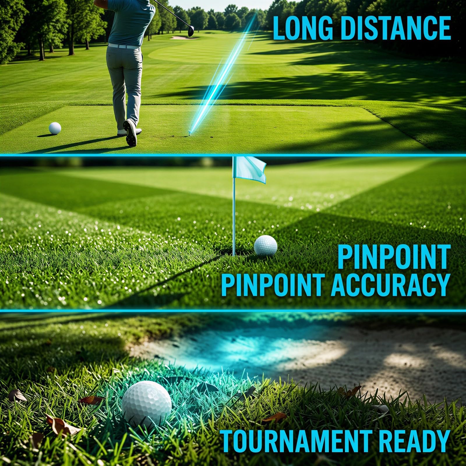 10 STK. Golfbälle, 3-Schicht-Golfball für Turnierspiel, Distanzball mit hoher Flugweite, Härtegrad 80 bis 90 und Titan-Beschichtung für hohe Widerstandskraft, weiße Competition-Bälle