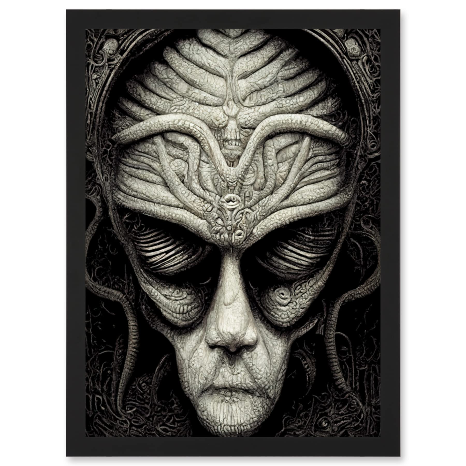 Doppelganger33 LTD Alien Grays Monochrome Gothic Horror Artwork Framed Wall Art Print A4