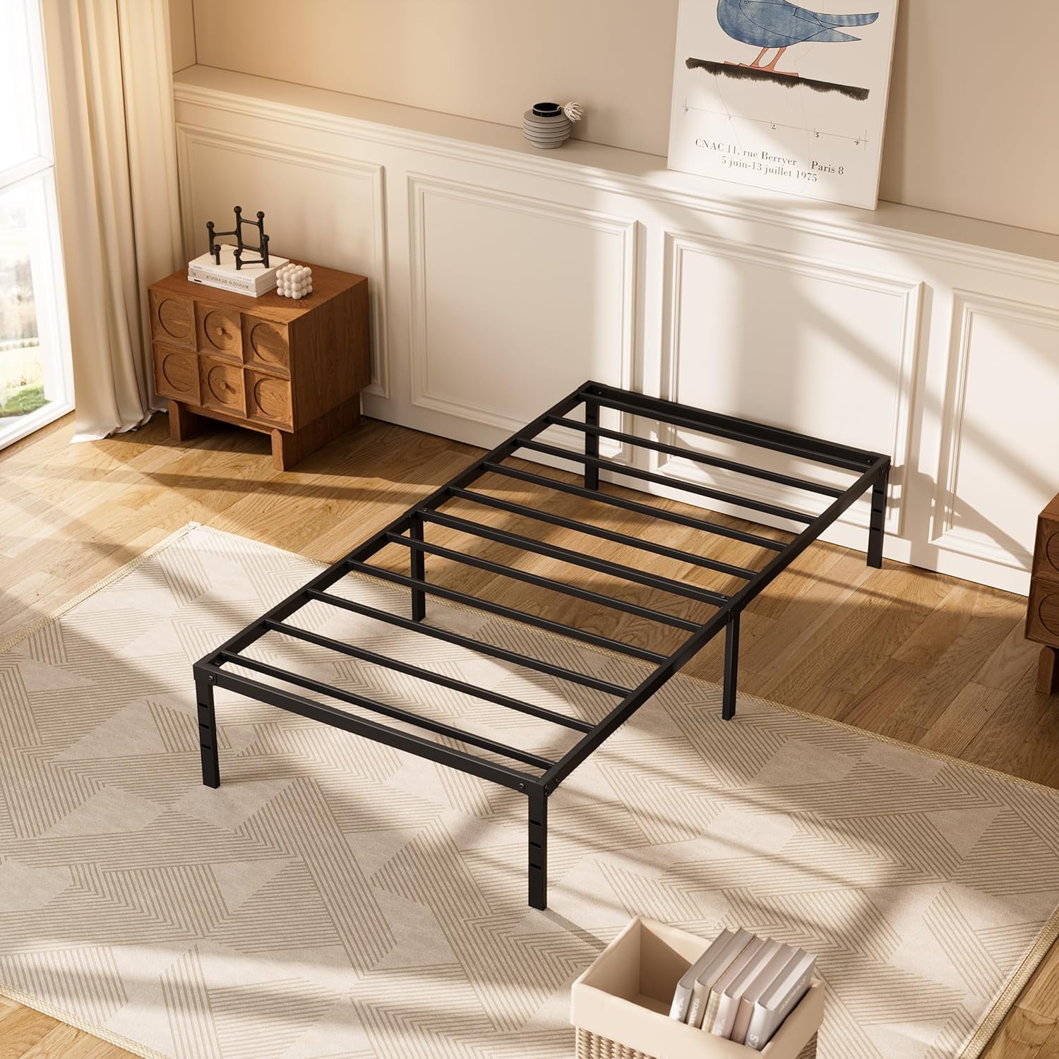 Lazydot Marco De Cama De Metal Con Espacio De Almacenamiento Debajo De La Cama, Plataforma