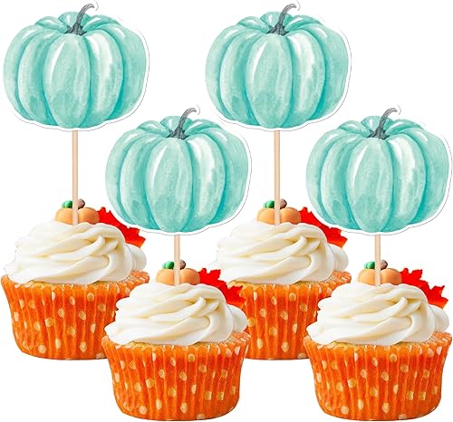 Miniatura 144 de 24 piezas de calabaza Oh Baby Cupcake Toppers Glitter Heart Feet Baby Shower Cupcake Picks para otoño, Acción de Gracias, tema de otoño, baby
