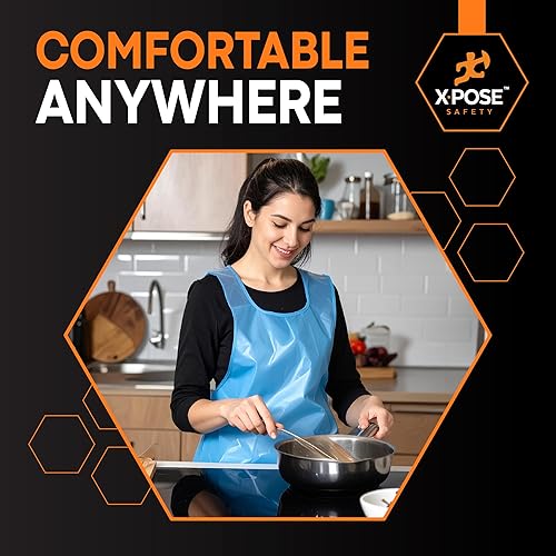 Miniatura 5 de Xpose Safety 300 delantales desechables de plástico azul para cocinar y más empaquetados individualmente, duraderos de 1 mil, polietileno