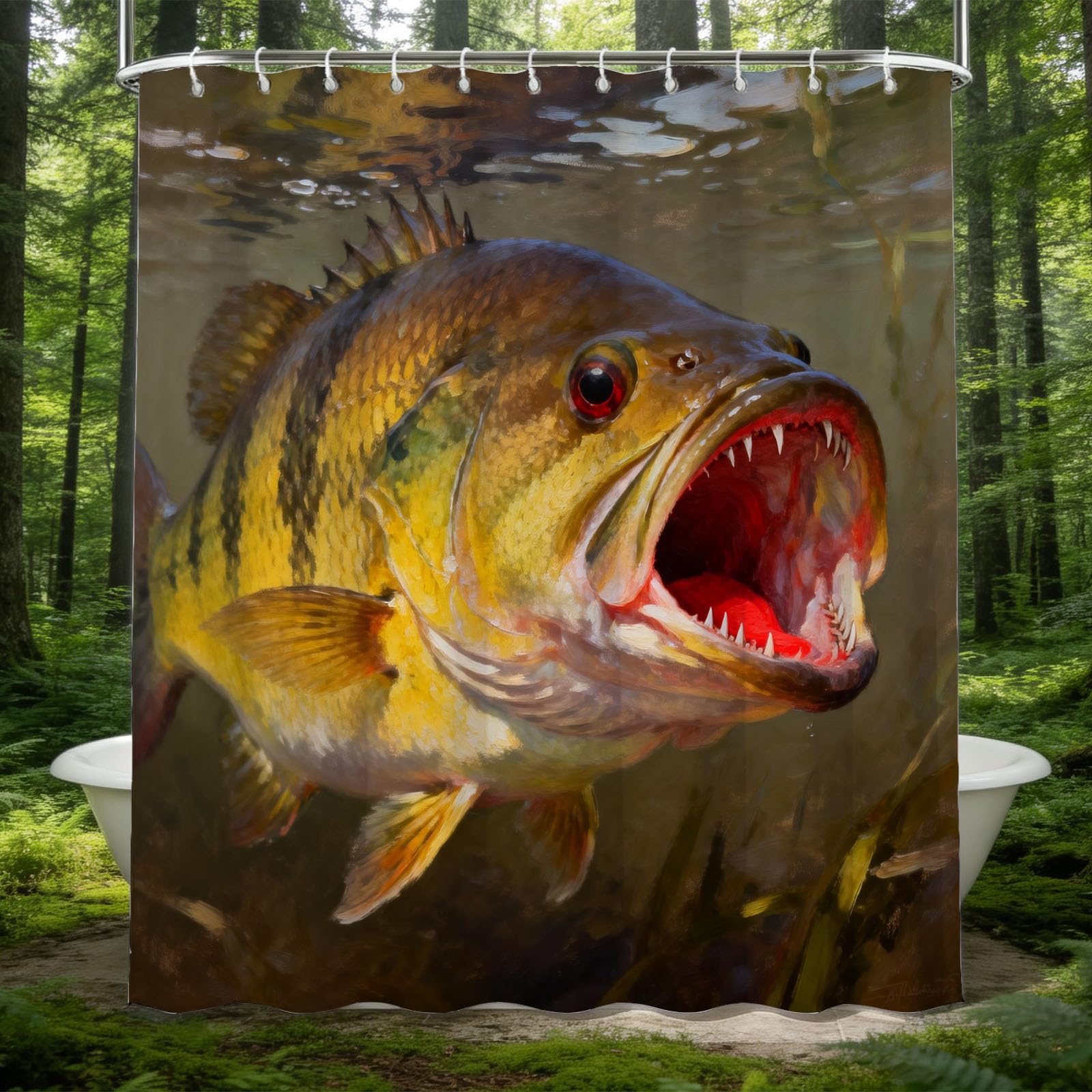 Hongduo 3D Sea Bass Shower Curtain for Stalls Bathtubs Fishing Bathroom Decor Shower Curtain Set Polyester Fabric Waterproof 180x200cm/71X79 Inch with Hooks