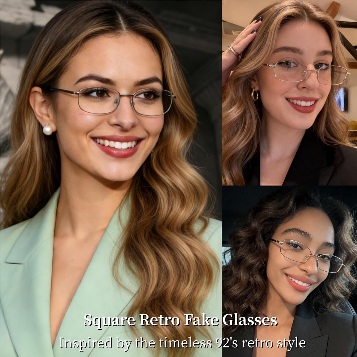 Square Retro Fake Glasses Non Prescription Blue Light Glasses for Women Fashion Glasses Frame Trendy Accessories - Image 3
