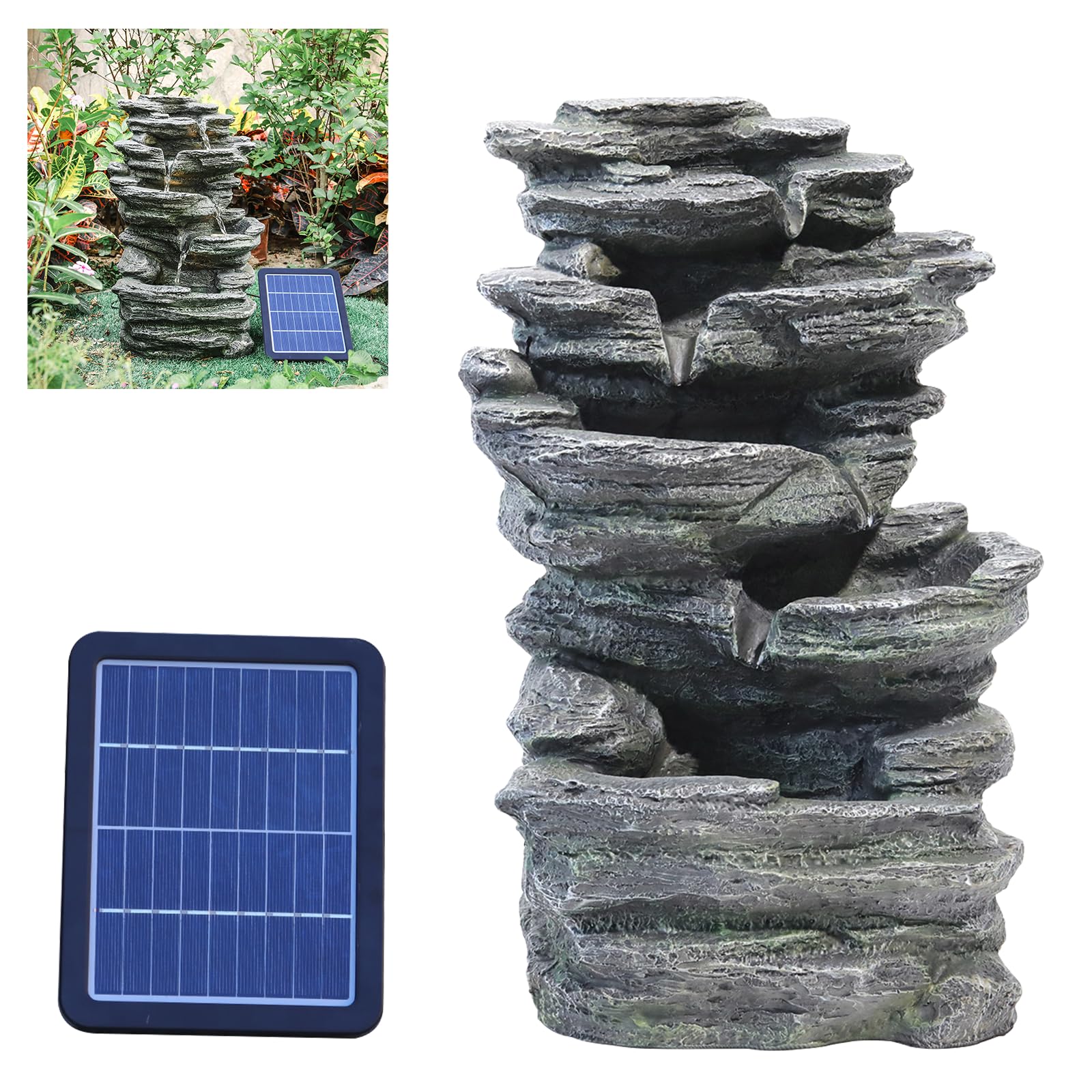 BTGGG Solar Water Feature Cascading Ancient Style Wishing Well Solar Powered Water Fountain Outdoor Garden Water Feature with Lights,Solar Garden Fountain Waterfall Decorations for Garden Patio Yard