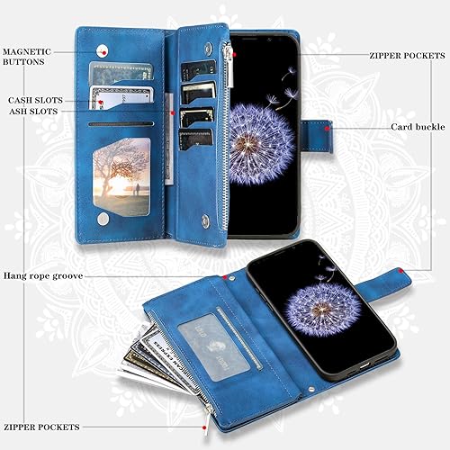 Miniatura 9 de Asuwish Funda de teléfono para Samsung Galaxy S9 Plus con protector de pantalla de vidrio templado y correa para la muñeca Mandala Flower Flip