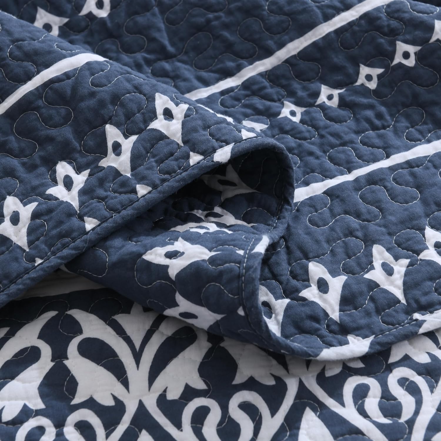 Navy Blue Boho Quilt Set King Size - Boho Striped Quilt Bedding Set - Quilt Set with Shams 3 Piece - 100% Cotton All-Season Lightweight Quilt Coverlet Bedspread Set | Breathable, Soft - Image 8