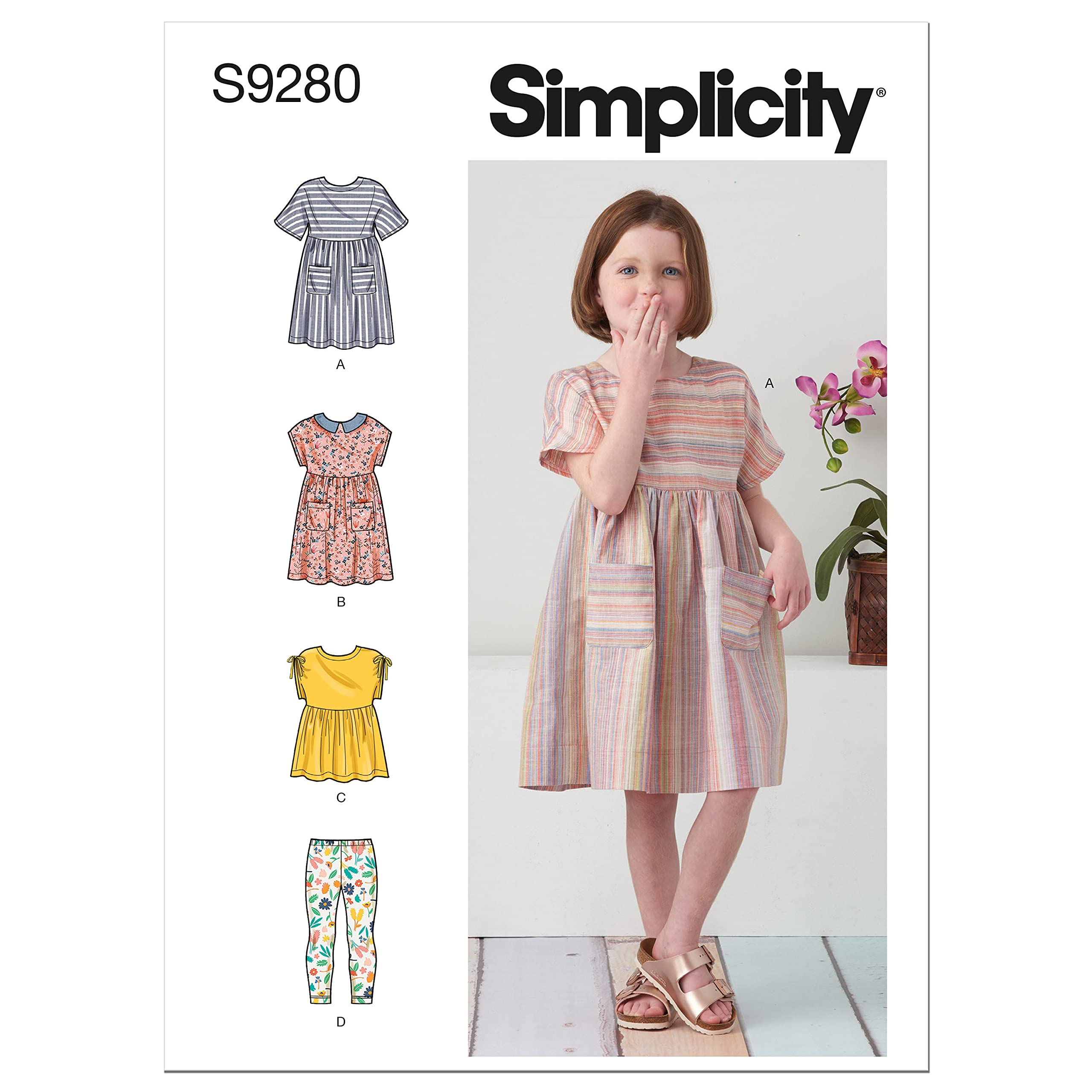 SIMPLICITY 9280 CHILDS' DRESS TOP LEGGINGS Sewing Pattern Size 3-8 Skill AVERAGE