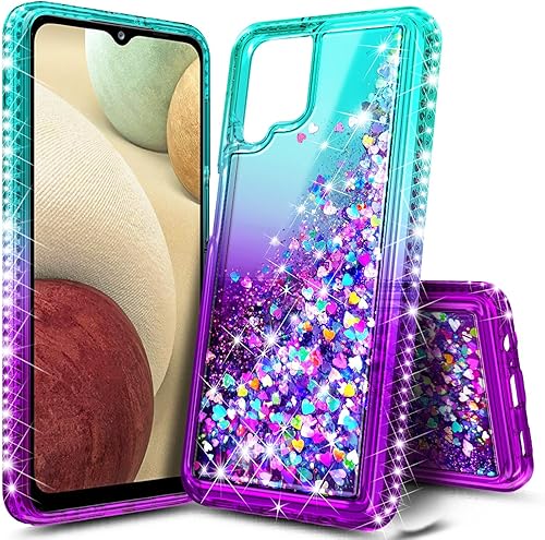 NZND Funda para Samsung Galaxy A42 5G con protector de pantalla de vidrio templado (cobertura máxima), purpurina brillante que fluye líquido,