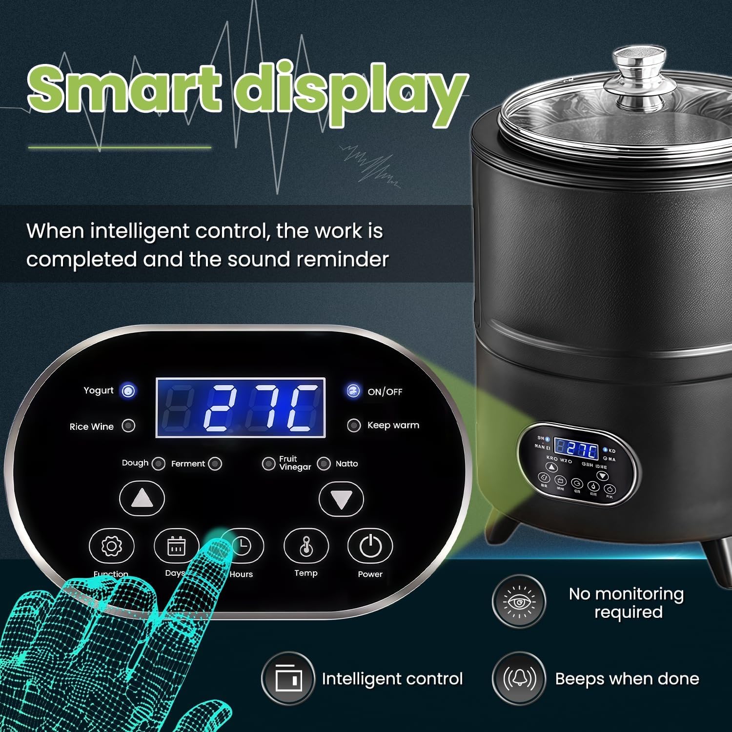 Macchina Per Fermentazione Yogurt Con Display LCD – 8L/12L, 400W/600W, Riscaldamento Uniforme 360°, Controllo Preciso Di Tempo E Temperatura, Design Smontabile, Per Uso Domestico(White,12L)