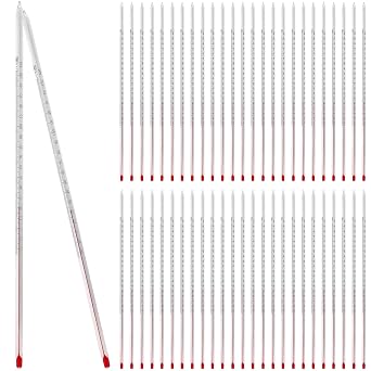 Relaxweex 50 Pcs General Purpose Lab Thermometer 12 Inch Total Immersion Glass Liquid -20 to 150C Liquid in Glass Thermometer for Laboratories, Universities, Food and Beverage Processing, Clear