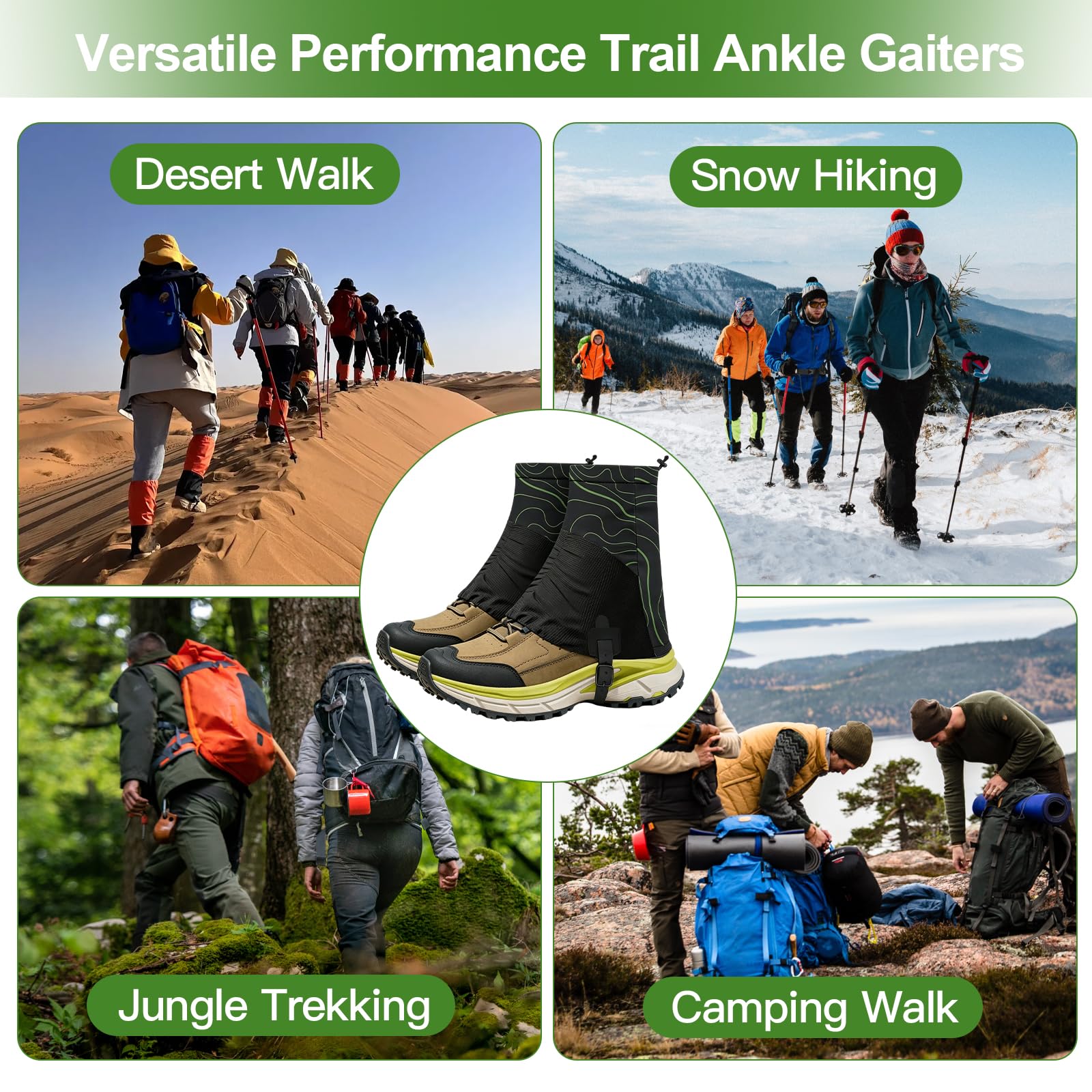 Trail Low Gaiters Unisex, Trailrunning Schuhgamaschen zum Laufen, Atmungsaktiv Gamaschen zum Wandern, Sport wasserdichte Trail Gaiters für Outdoor, Wandern, Camping, Klettern