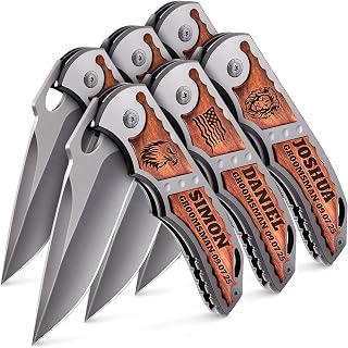 Personalized Pocket Knife for Groomsmen - Custom Folding Knives Set of 6 pcs - Engraved Gifts for Men and Women - Gift for Groomsman, Wedding Party, Best Man Proposal, Gift for Bride, Maid 97010 PS