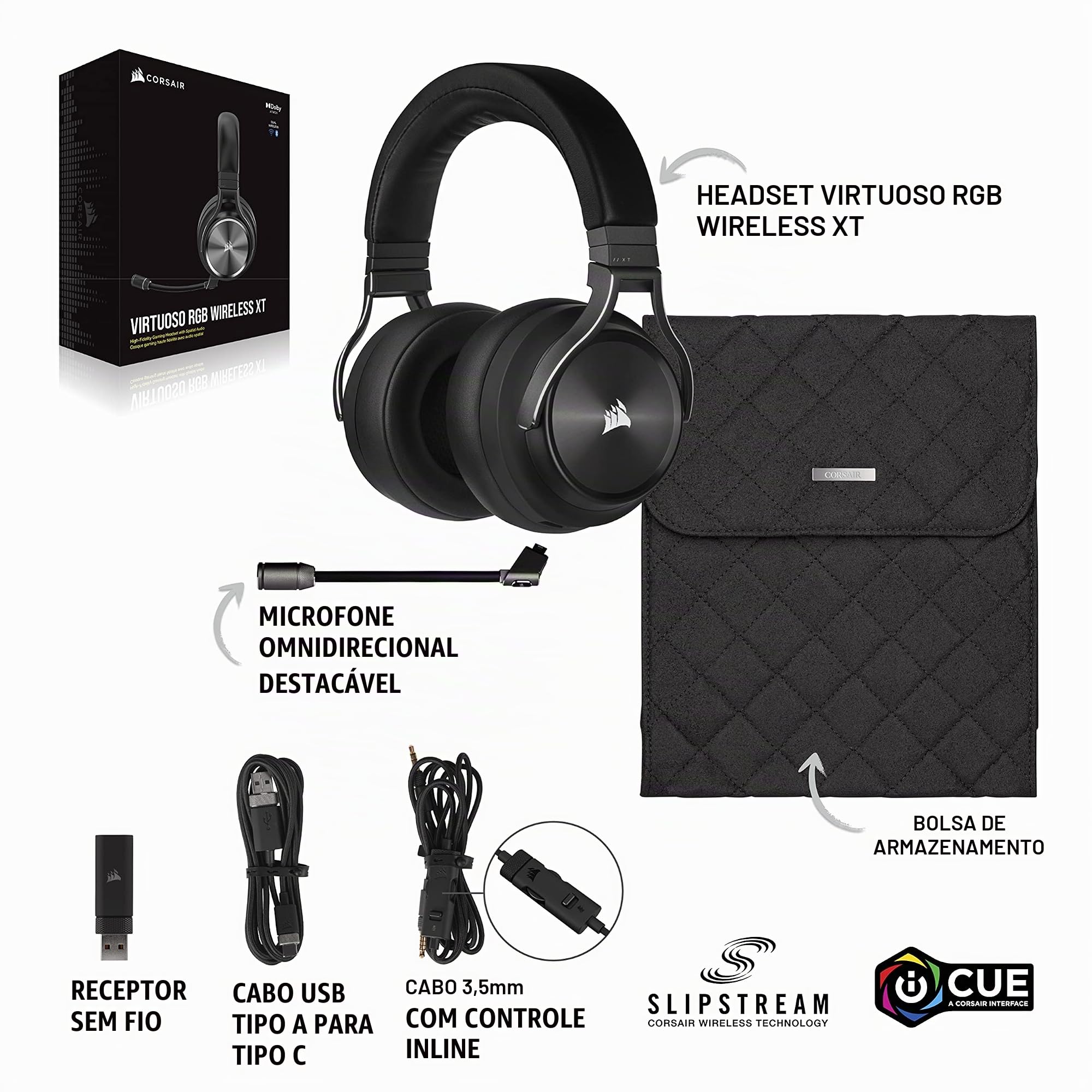Headset Gamer Corsair Virtuoso RGB WIRELESS XT, Drivers 50mm